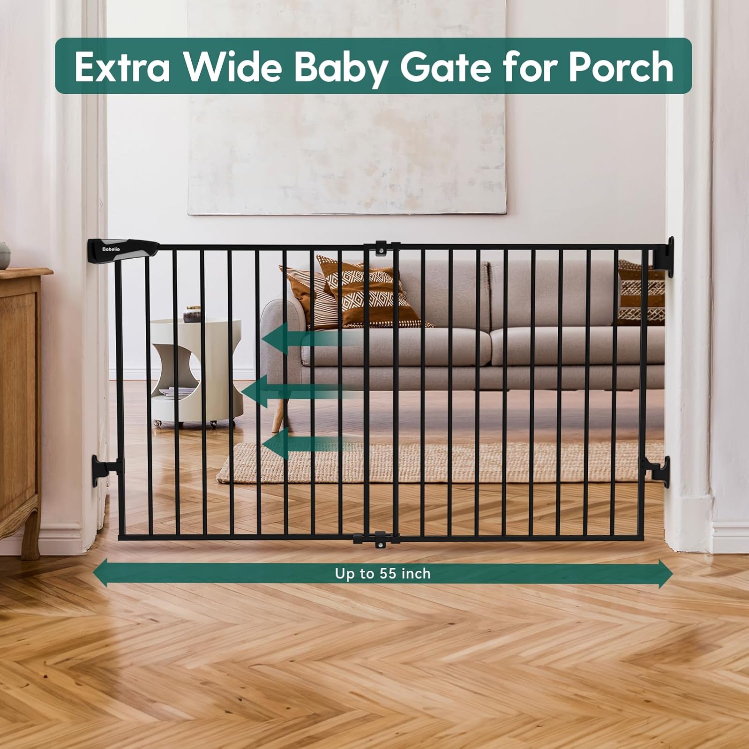 Babelio 31.5-55 No Bottom Bar Baby Gate Extra Wide, 2-in-1 Auto Close Dog Gate for The House, Stairs and Doorways, with Large Walk Thru Door, Black